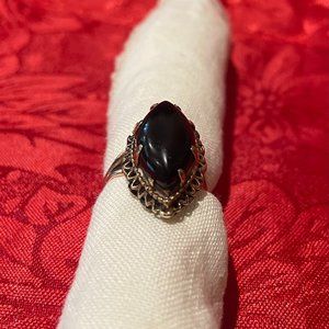 Vintage Obsidian Marquise Womens Ring
